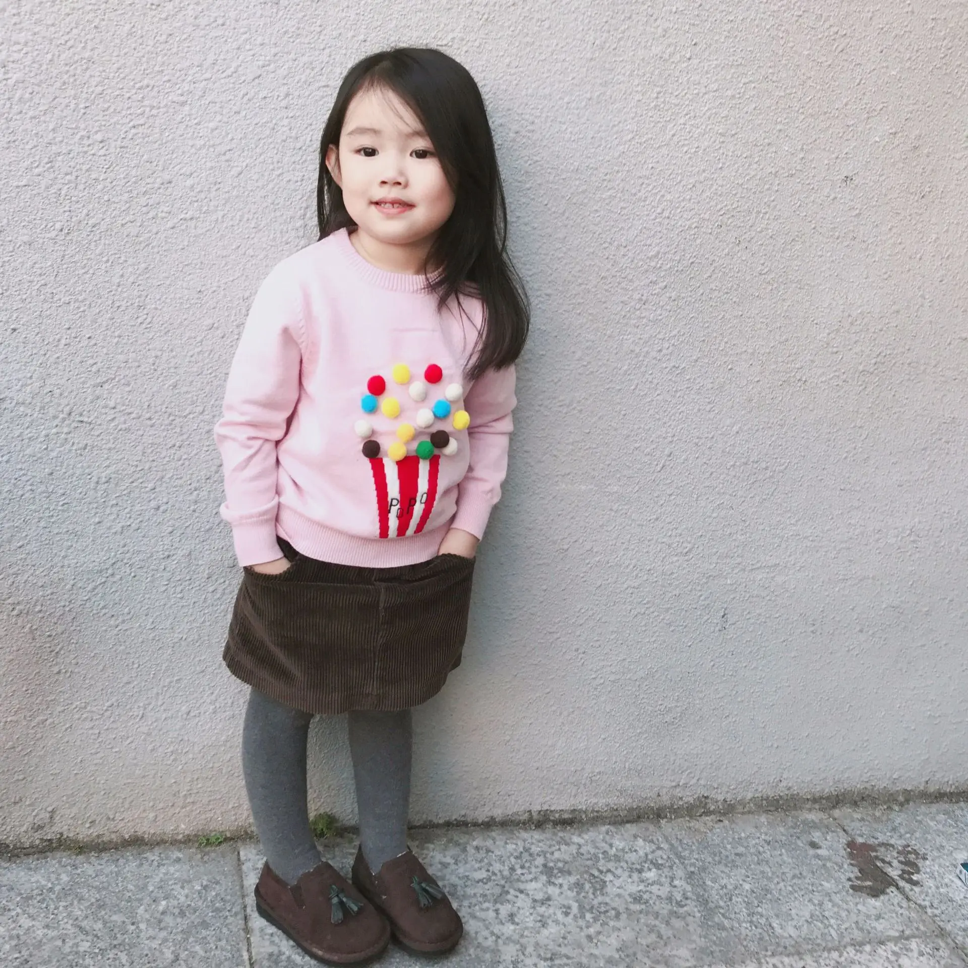 INS/Детский свитер в Корейском стиле; сезон осень-зима; детская одежда; Детский свитер для девочек; пуловер ярких цветов с попкорном; свитер