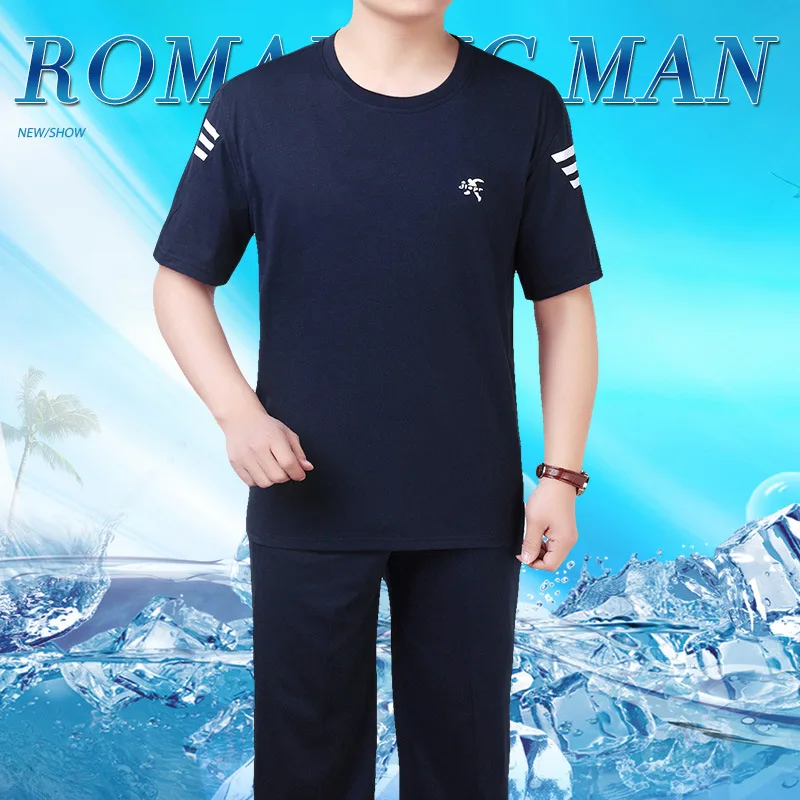 

Daddy Clothes Summer Wear Set Middle-aged Men's Wear Summer Short-sleeved Crew Neck Casual Running Sports Clothing Two Pieces
