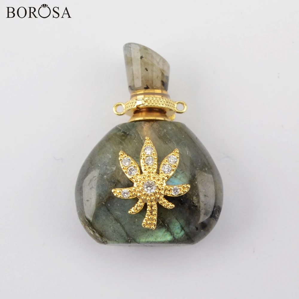 BOROSA подвеска в виде бутылочки парфюма двойные Подвески для изготовления ювелирных изделий натуральный камень ожерелье эфирные масла Духи Диффузор G1943 - Окраска металла: 5Pcs Labradorite