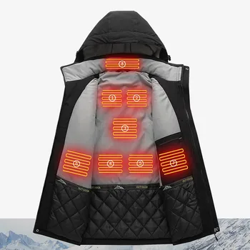 

8 Areas Heated Jacket Men Outdoor Winter Sport Jackets Snowboard Ski Camp Hooded Intelligent Jacket For Men Veste Homme