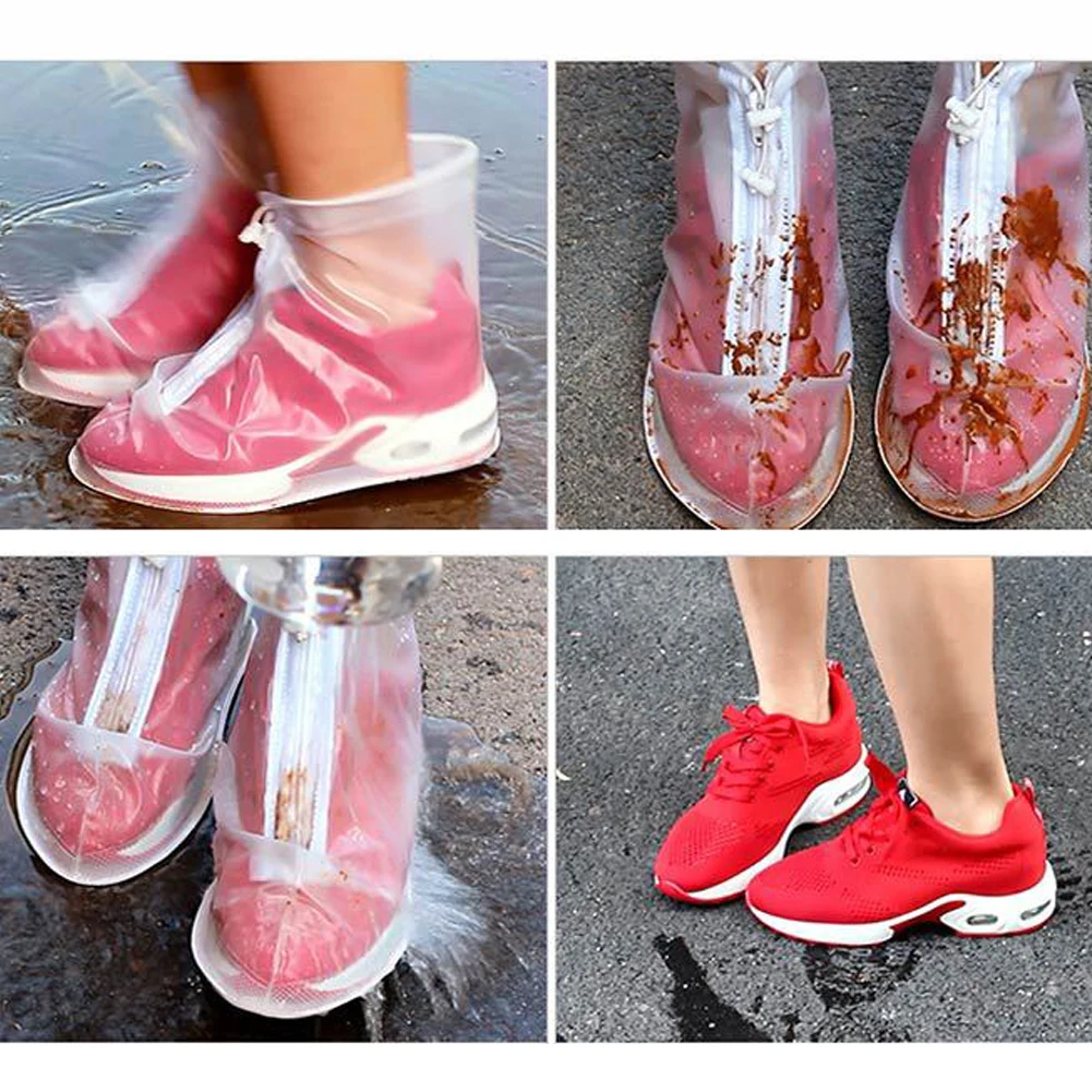

PVC Sneaker Reusable Waterproof Zipper Closure Non Slip Rain Shoe Covers Drawstring Design Outdoor Unisex Mud Protector Durable