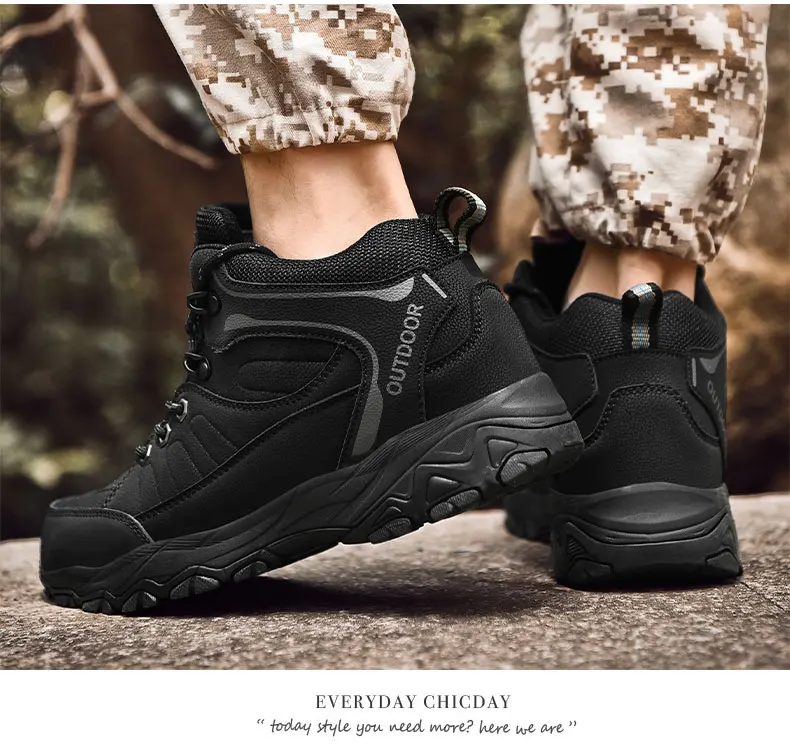 MANLI Genuine Leather Men Outdoor Hiking Shoes Winter With en Leather Boots Waterproof Mountain Climbing Hunting Boots