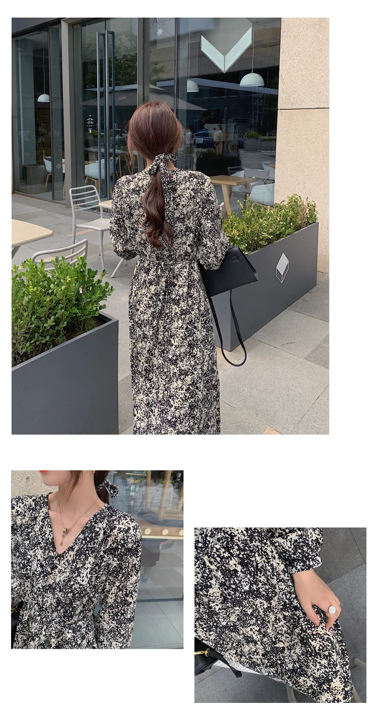 Vintage Print Holiday Boho Dress Women Long Sleeve Robe Femme Autumn Beach Sundress Korean Ladies Fashion Long Dress Vestidos