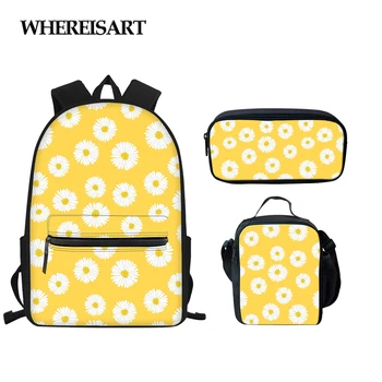 

WHEREISART Beautiful Little Daisy Print School Bag for Girls Pretty Flower Kids Book Bags Casual Fresh Style Child Satchel
