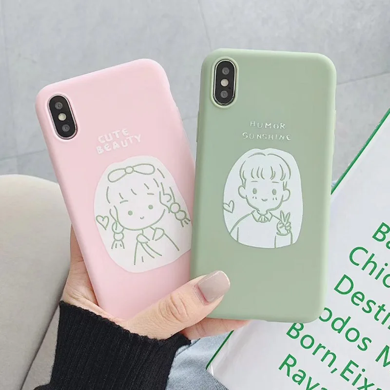 

Cute Couple Girl Boy Phone Case for huawei P30 P20 nova 3i 4E 2s mate20pro p30pro case for iphone xs max x xr 7 8 pink case