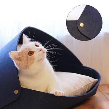 

Cat Bed Felt Pet Cave Premium Large Space Cat Bed Semi-closed Removable Cat Rest Cushion for Hiding and Sleeping