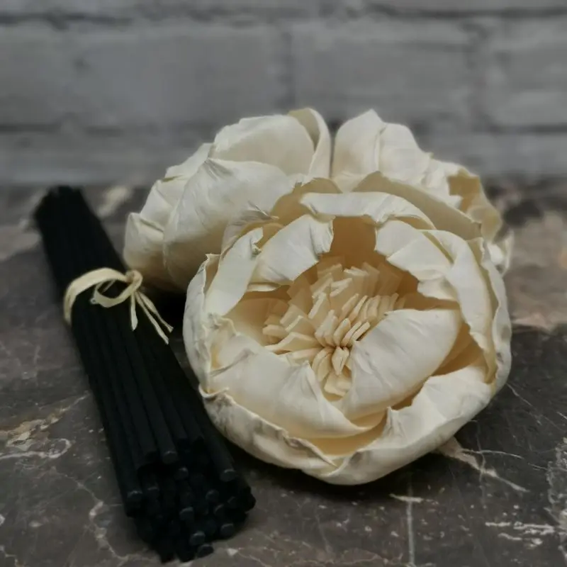 

36pcs 3.2" Sola Wood Flower with 6.5" black Fiber Rattan sticks Reed Diffuser Accessories Modern DIY Home Decor PEONY