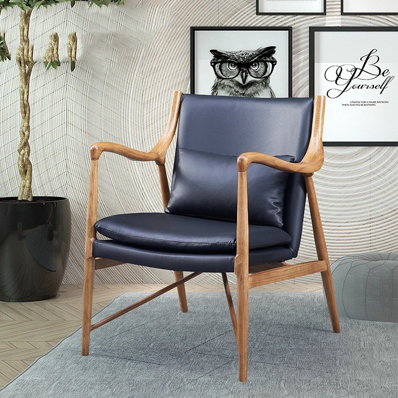 

Nordic wax wood single sofa chair cloth art living room bedroom xipi lazy chair lounge chair afternoon couch