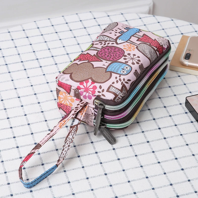 Женская сумочка, трехслойный Длинный кошелек на молнии, большой кошелек для монет, тканевая сумка для мобильного телефона - Цвет: Pink forest