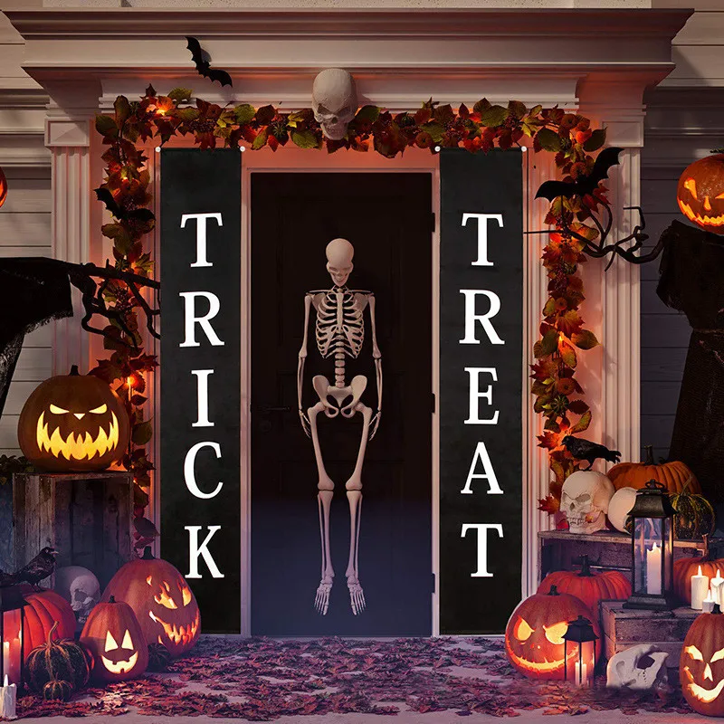 

3pcs/set Halloween Hanging Signs Trick or Treat Banner Flag Door Outdoor Decor Home Party Door Sign Porch Decoration