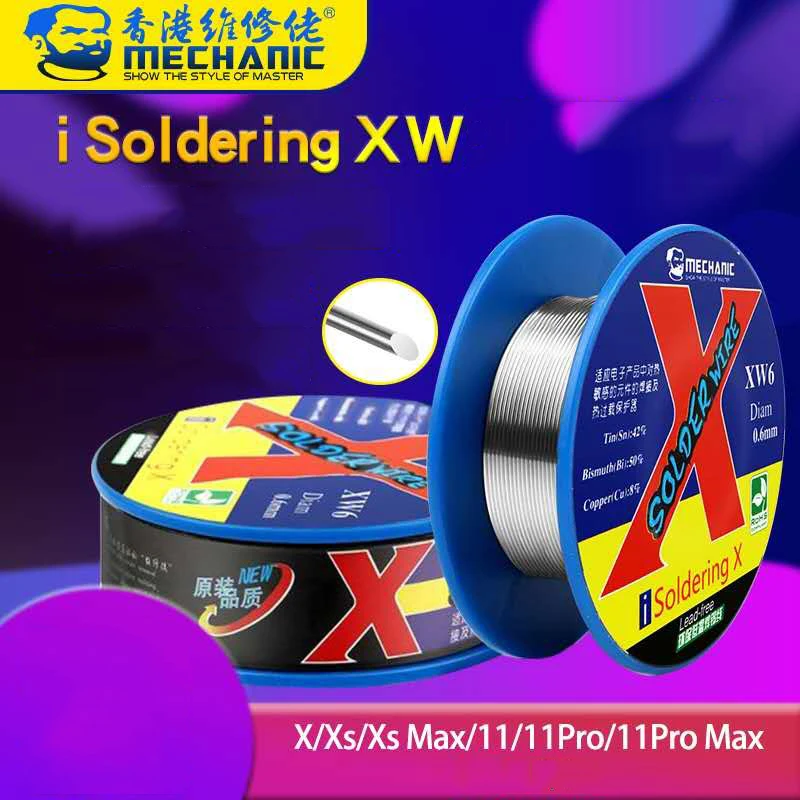 Soldering Wire Soldering Tin Wire MECHANIC XW 0.5/0.6mm 50g Mild Rosin Core Lead-Free Sn42/Bi50/Cu8 138℃ Low Melting Point High-Purity Solder Wire Soldering Flux