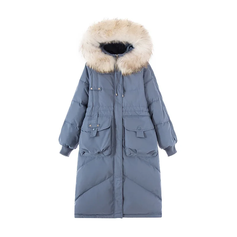 Европейские зимние женские пуховые парки, пальто, толстовка с мехом енота, женские удлиненные пальто, женская теплая одежда VF9106 - Цвет: blue