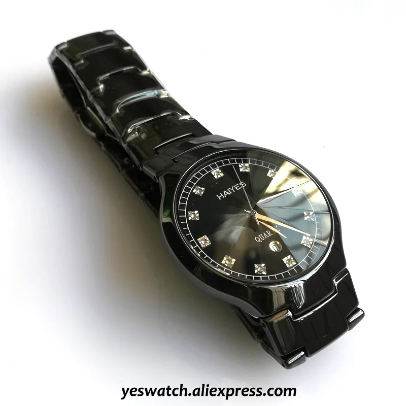 HAIYES Черные Керамические Мужские часы лучший бренд Роскошные Кварцевые часы с кристаллами мужские Relogio Masculino - Цвет: Розовый