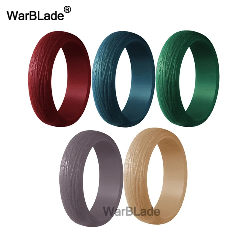 Fashion 5.7mm Tree Pattern Silicone Rings For Women Wedding Rubber Bands Sports Hypoallergenic Flexible Silicone Finger Ring - Цвет основного камня: 5pcs