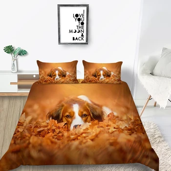 

Fallen Leaves Bedding Set Dog On Tummy 3D Romantic Duvet Cover King Queen Twin Full Single Double Unique Design Bed Set