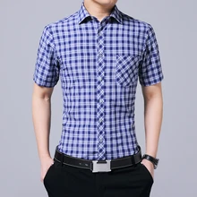 2020 Summer Fashion Slim Shirt Men's Short Sleeve Cotton Social Shirts Plaid Checked youth Business Shirt for Men Chothing