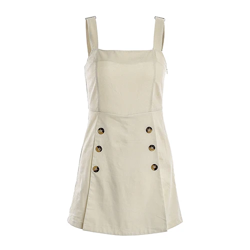 Khaki Mnealways18 хаки льняные хлопковые комбинезоны для женщин с регулируемым ремешком комбинезоны двубортные короткие комбинезоны повседневные женские комбинезоны - Цвет: Khaki