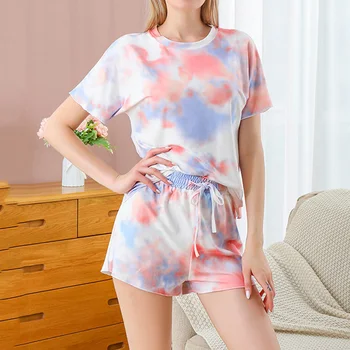 

Women Simple Sleepwear 2PCS Sleepwear T-shirt And Shorts Pajamas Set Print Nightwear Loose Pyjamas Casual Comfortable Homewear