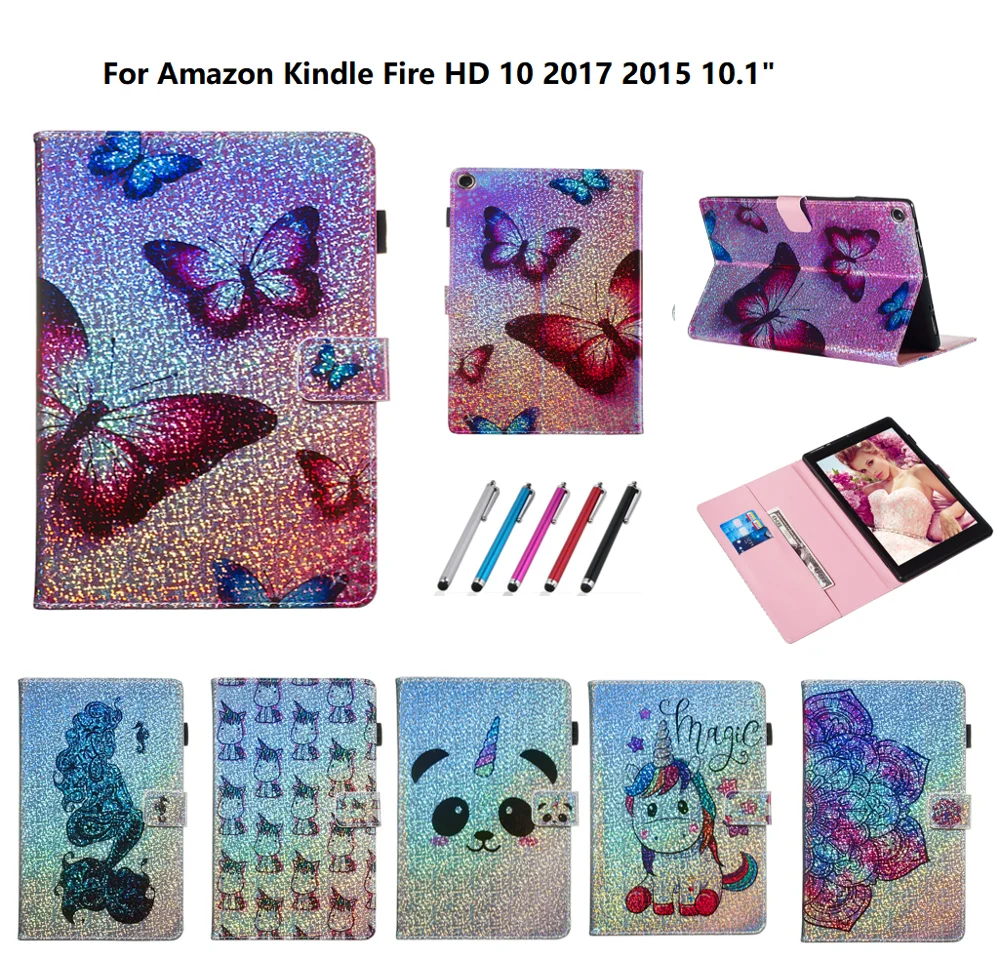 10 1 &quotдля Amazon Kindle Fire HD 2017 7th Единорог панда бабочка чехол для планшета HD10 2015 5-й с