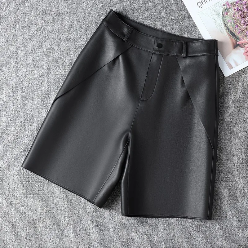 New Women Genuine Leather Shorts 