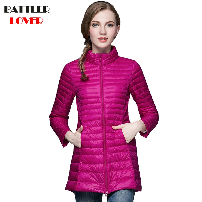 2019 Winter Women Ultra Light Down Jacket 90% Duck Down Long Jackets Long Sleeve Slim Coats Womens Parka Female Portabl Outwear