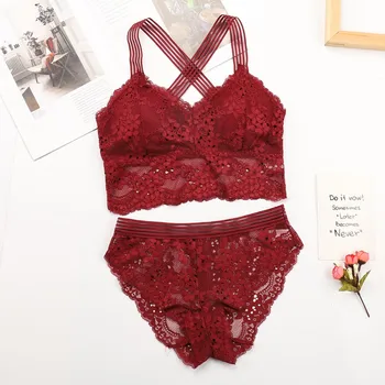 

Women Hollow Out Beauty Back Bra Tops Wrapped Chest Lace Gathered Underwear Set
