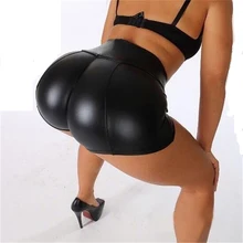 Женские спортивные шорты с высокой талией из искусственной кожи для тренировок, бега, фитнеса, йоги, леггинсы из искусственной кожи, женские эластичные шорты, одежда для спортзала