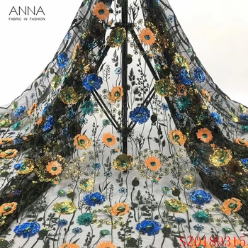 

Anna nigerian tulle lace fabric 2020 high quality african embroidery french mixed color sequins laces fabrics for garment sewing