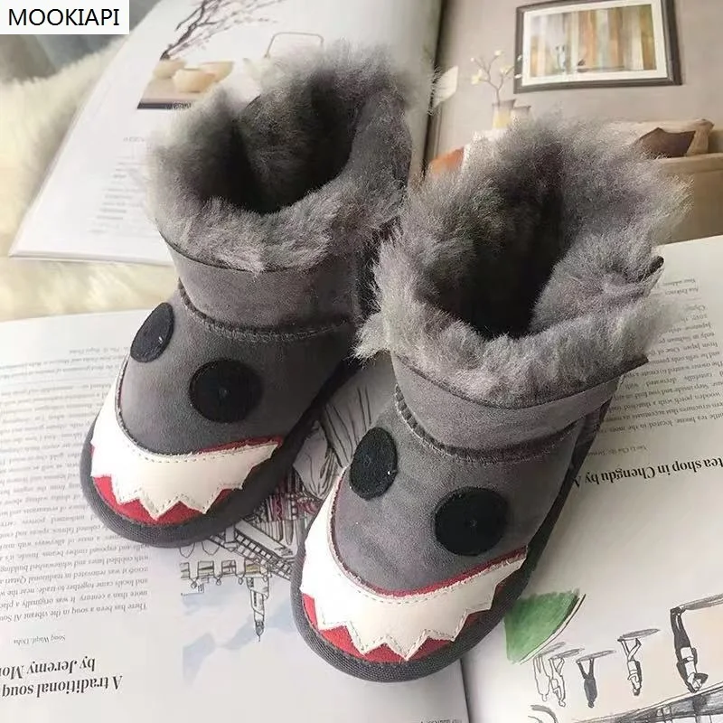 2019 Australian sheepskin and fur package warm boots, pure wool skid-proof toddlers snow boots for boys and girls, free delivery