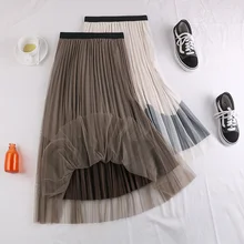 Винтажная осенне-зимняя плиссированная юбка миди с эластичным поясом и высокой талией в сеточку для женщин, женские юбки saia saias faldas