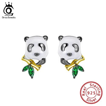 

ORSA JEWELS Original Design Lovely Animal Panda Stud Earring 925 Silver with White Enemal Lady Girls Jewelry Earring OSE292
