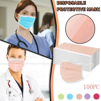 

100pc Disposable Face Mask 3 Layer Melt Blown Adult Mascarillas Solid Breathable Protective Mouth Cover Mask Earloop Mondkapjes