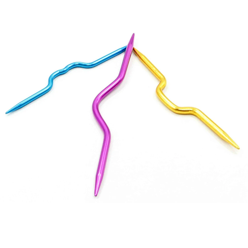 3Pcs Knit Cable Stitch Knitting Needles Smooth Crochet Hook Crooked Needle Twist Curved Mixed Color