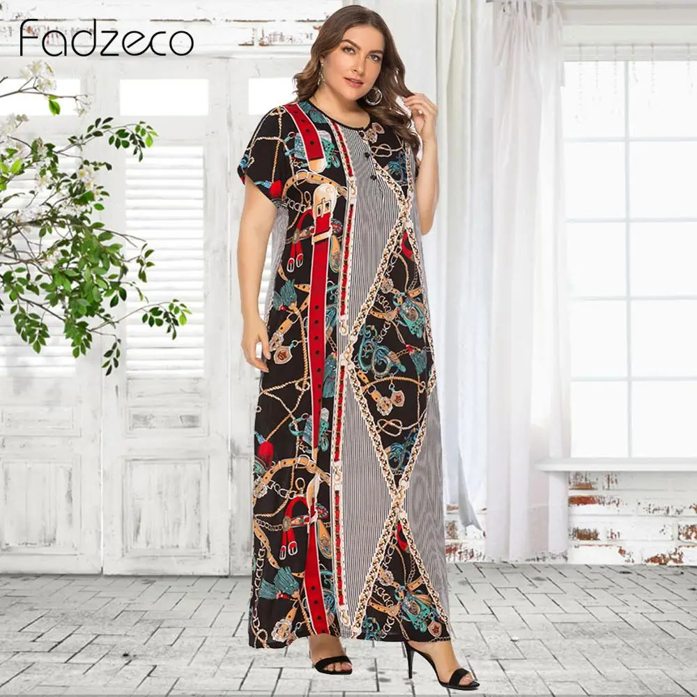 

Fadzeco African Dress for Women Dashiki Plus Size Summer Maxi Dress Tribal Ethnic Robe Short Sleeve Floral Dress Casual Vestidos