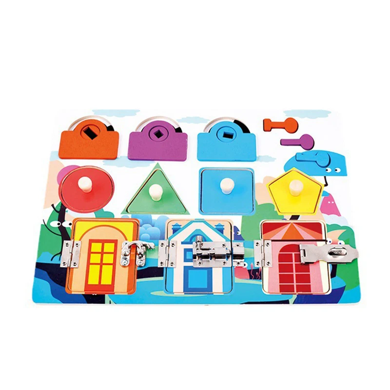 

Wooden Toys Unlock Training Color Shape Cognition Montessori Multifunction Puzzle Board Early Education Toys For Children Kids