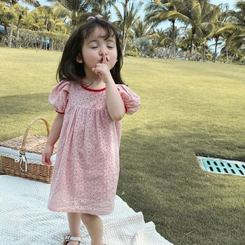 

Fashion Girls Dress Summer Thin Loose Casual Floral Dress Cute Short Sleeved Party Princess Dresses Cool Pink Vestidos