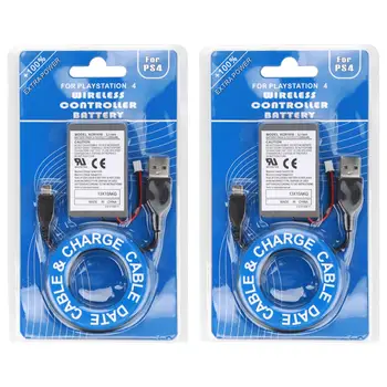 

2Pcs 2000mAh battery Pack +USB Charger Cable for Sony PS4 PlayStatoin4 Dualshock4 Wireless controller Rechargeable Batteries