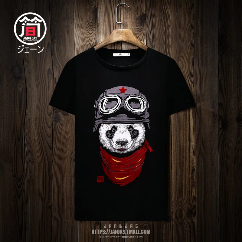

Zjg8877 Japanese-style Popular Brand Origional Crew Neck Cotton T-shirt Men's Couples Short Sleeve Thin Panda Cartoon Printed