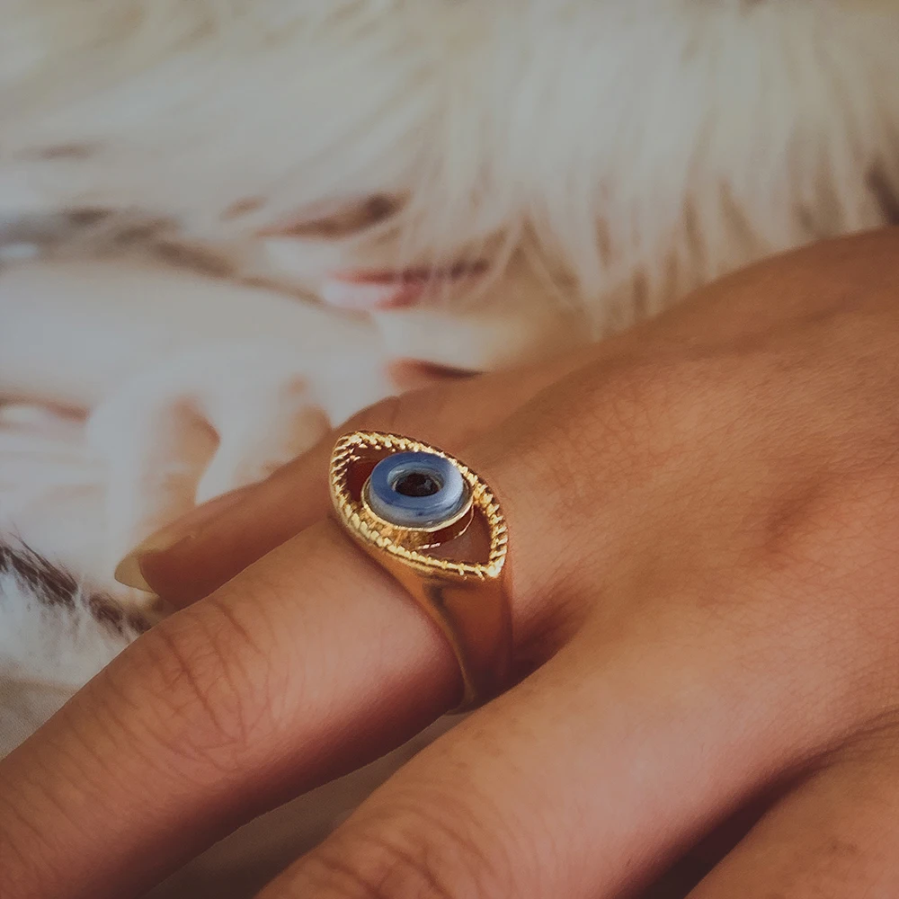 2021 Gold Twisted Chunky Rings for Women Vintage Boho Crystal Evil Eye Rings Female Threads