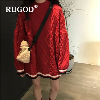 

RUGOD Oversized Sweater Pullover Jumper Winter Tops For Women Knitwear Korean Style Womens Sweaters 2019 Diamond Pattern