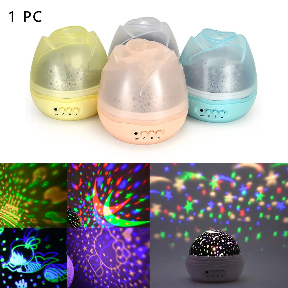 Small Bedsides 360-degree Rotating Star Decorative Kids Projection Lamp Romantic LED Bulb Gift Night Light Toys Bedroom Home