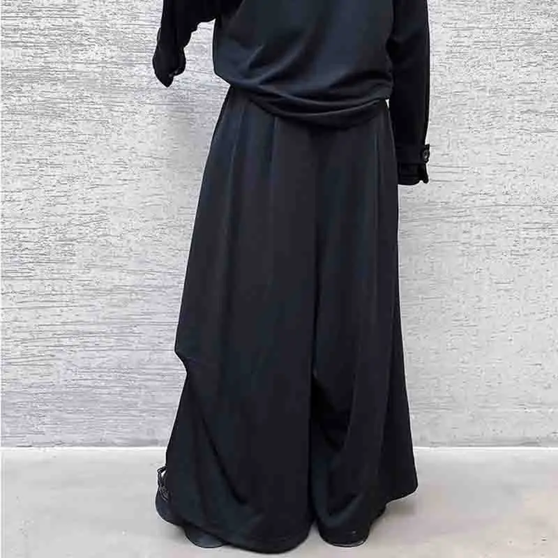 Men's loose bell-bottom pants for spring and autumn, wide-leg pants, culottes for men, casual pants, black Yamamoto style