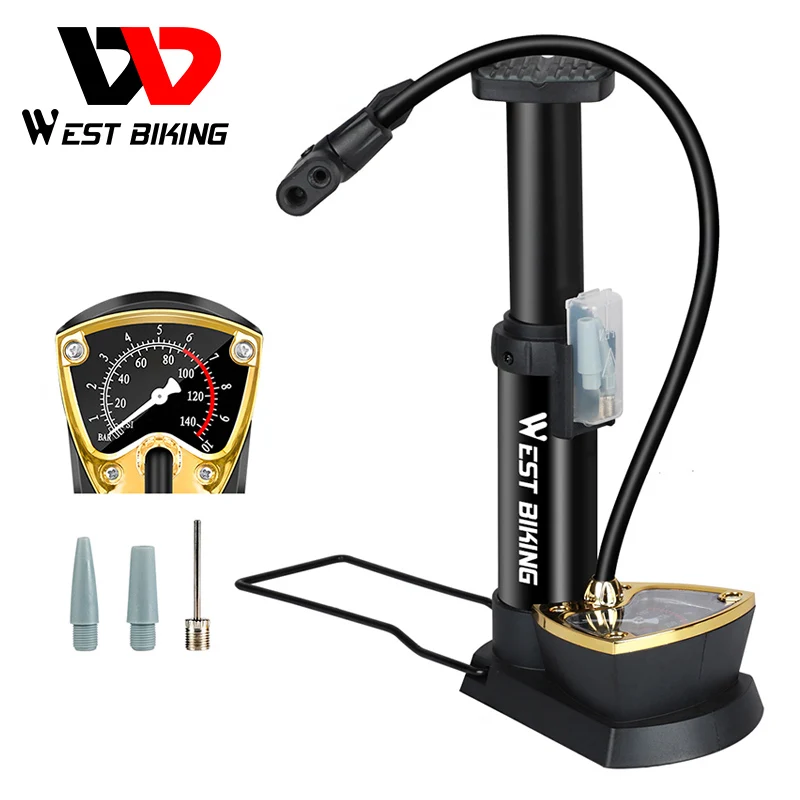 WEST BIKING Bicycle Pump Aluminum Alloy Air With Gauge 140PSI Schrader Presta Woods Valve Cycling Bike Tire Foot | Спорт и