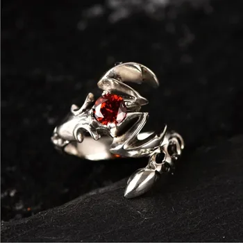 

Real S925 sterling silver jewelry vintage personality garnet guise men's adjustable silver ring men's ring