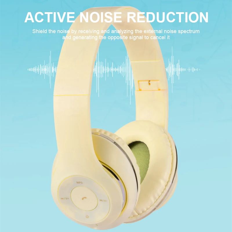Foldable Bluetooth Wireless Headphones With Mic For Phone Tablet Music Noise Cancel Bass Girl Kid Man Headset with Bag