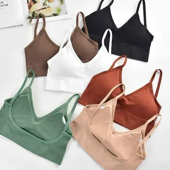 

U-shaped Backless Sling Straps Nursing Vest with Bra Pads for Girls Backless Ribbed Underwear BMF88