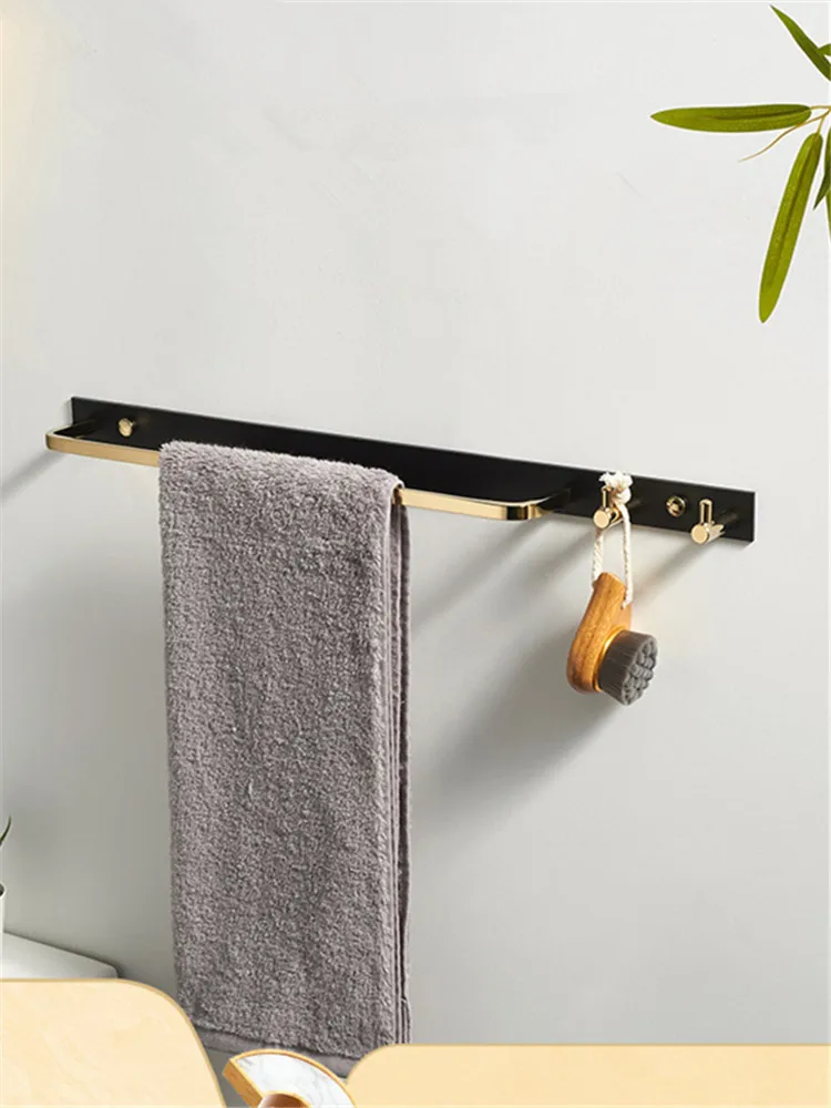 

Brass Bathroom Towel Bars Towel Rack Wall Mount Towel Bar With Hooks Black /Gold Bath Hardware Bathroom Accessories New Arrival