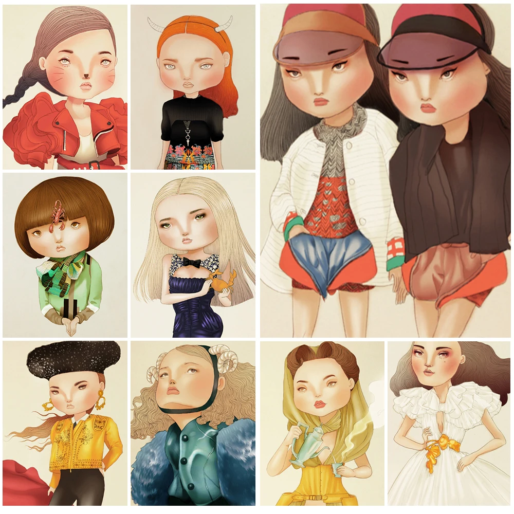 

Cartoon Modern Girl Power Home Decor Nordic Poster Women Wall Art Canvas Painting Wall Pictures For Living Room Unframed