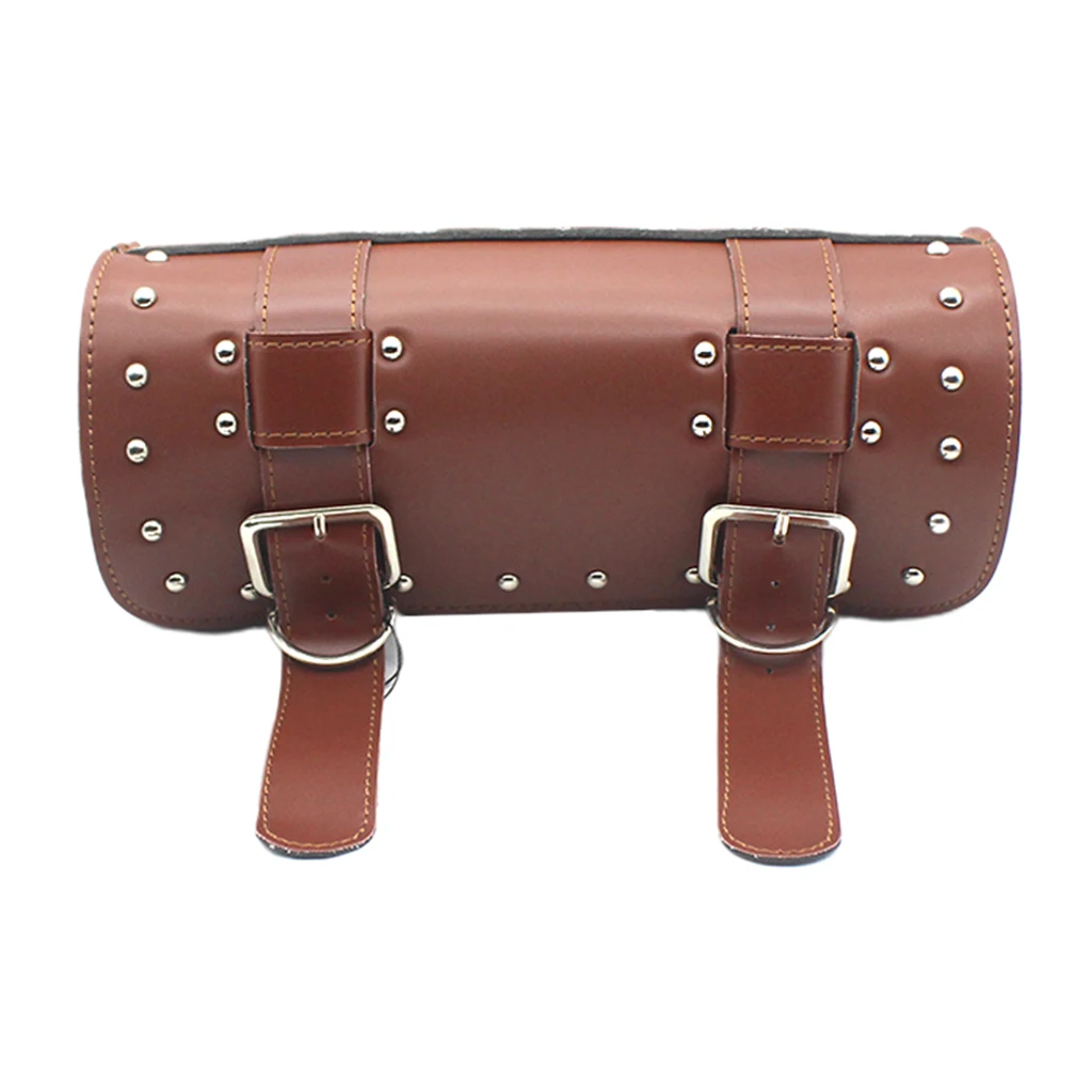 Motorcycle Tool Bag Fork Saddlebags, PU Leather Cargo Storage Organizer Side Mount Saddle Panniers for Harley Sportster , Brown