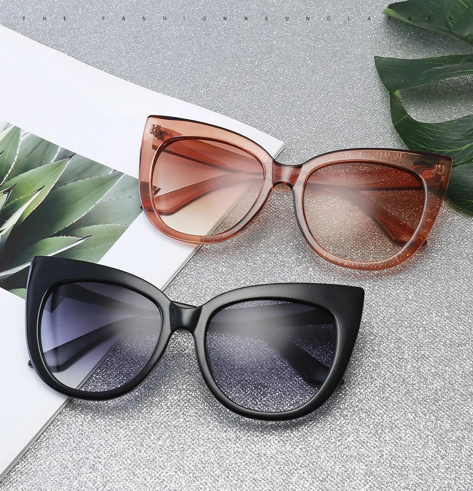 Большие солнцезащитные очки "кошачий глаз" для женщин, новинка, модная прозрачная оправа, розовые солнцезащитные очки, женские Винтажные Солнцезащитные очки "кошачий глаз", большая оправа